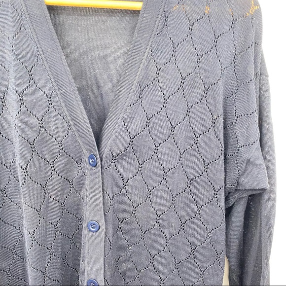Donna Mizar Navy Blue Perforated Cardigan Sweater - Picture 3 of 8